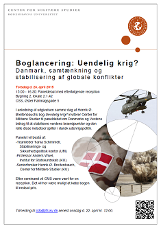 Forsiden af programmet til boglanceringen: Uendelig Krig? Danmark, samtænkning og stabilisering af globale konflikter
